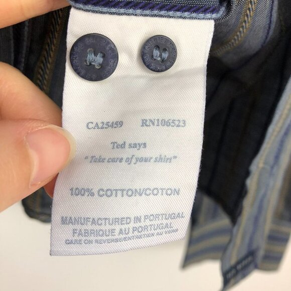 Ted Baker London vertical stripe navy and tan button down dress shirt cotton XL - Picture 9 of 15